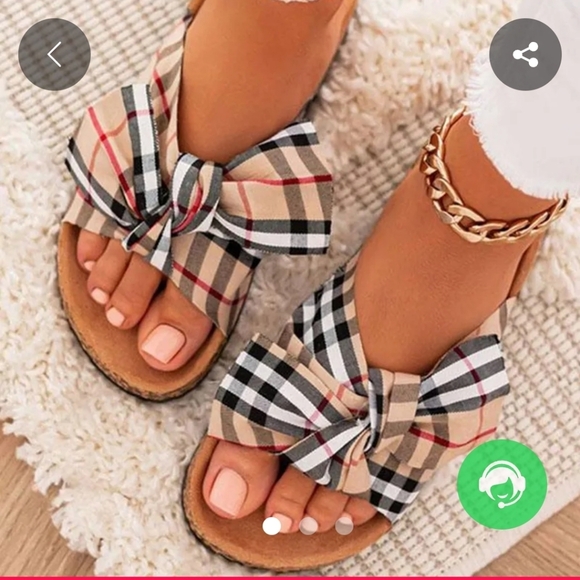 KHAKI FASHIONABLE BOW TIE PLAID SANDALS SHOES SIZE 10-10.5 - Picture 2 of 2
